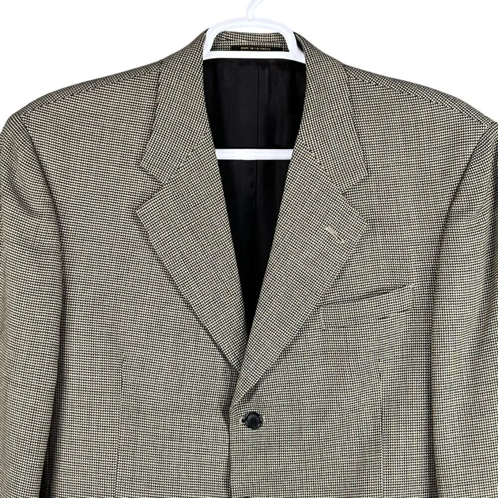 Gianfranco Ruffin Italy Mens 44R Wool Olive Green Houndstooth Blazer Timeless